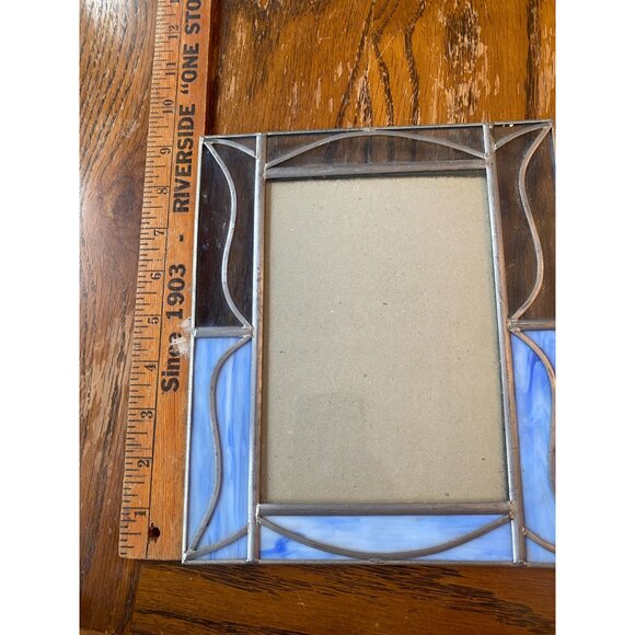 Vintage Carr Stained Glass Photo Frame With Blue & Clear Panels 8x10 Inches Silv - Picture 2 of 6